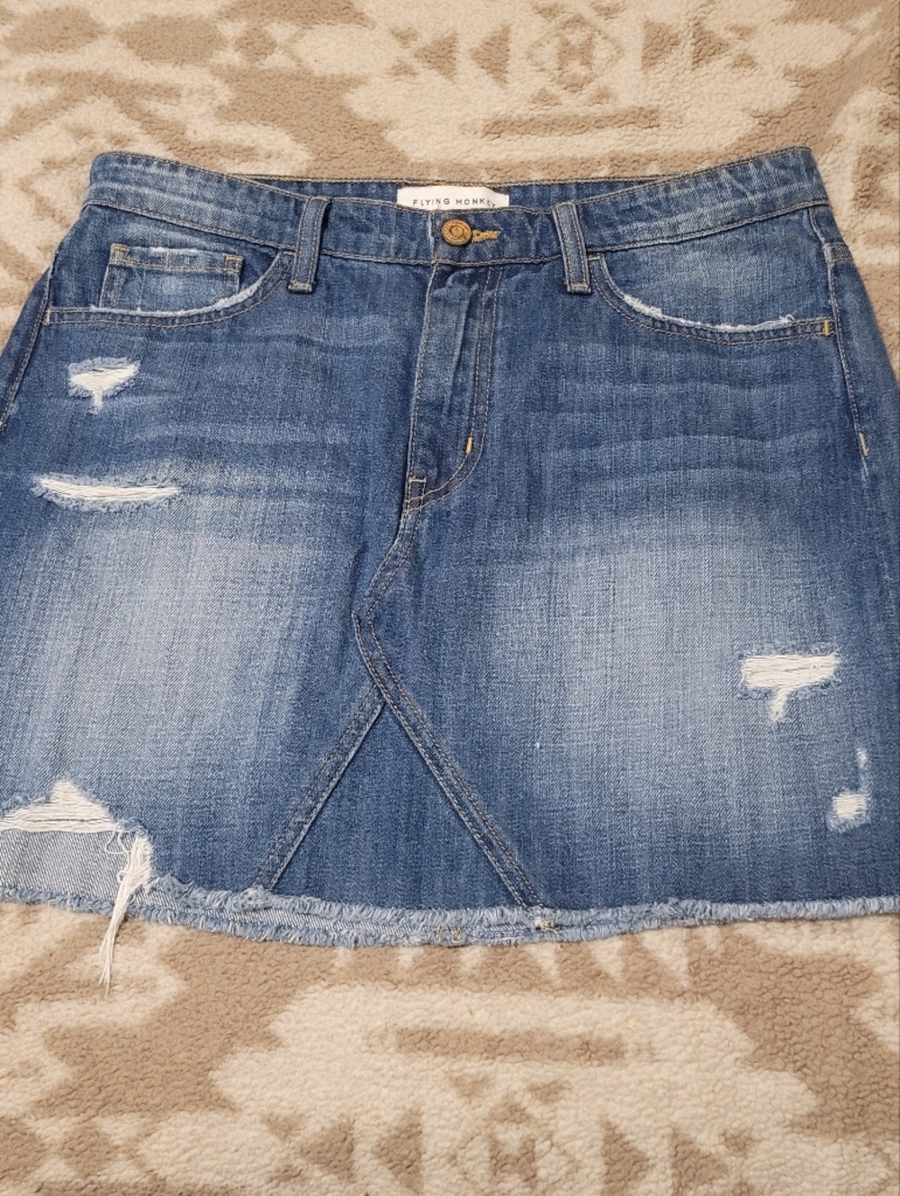 Flying Monkey Blue Denim Skirt with Contrast Stitching